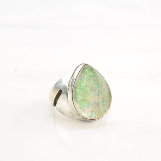 Vintage Sterling Silver Ring Opal Doublet Teardrop Size 6 1/4