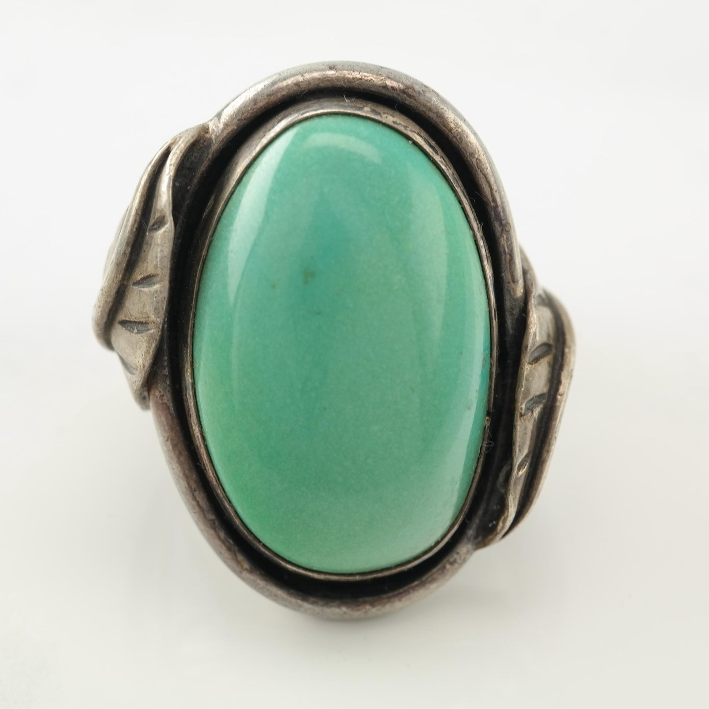 Native American Silver Ring Turquoise Feather Sterling Green Size 6