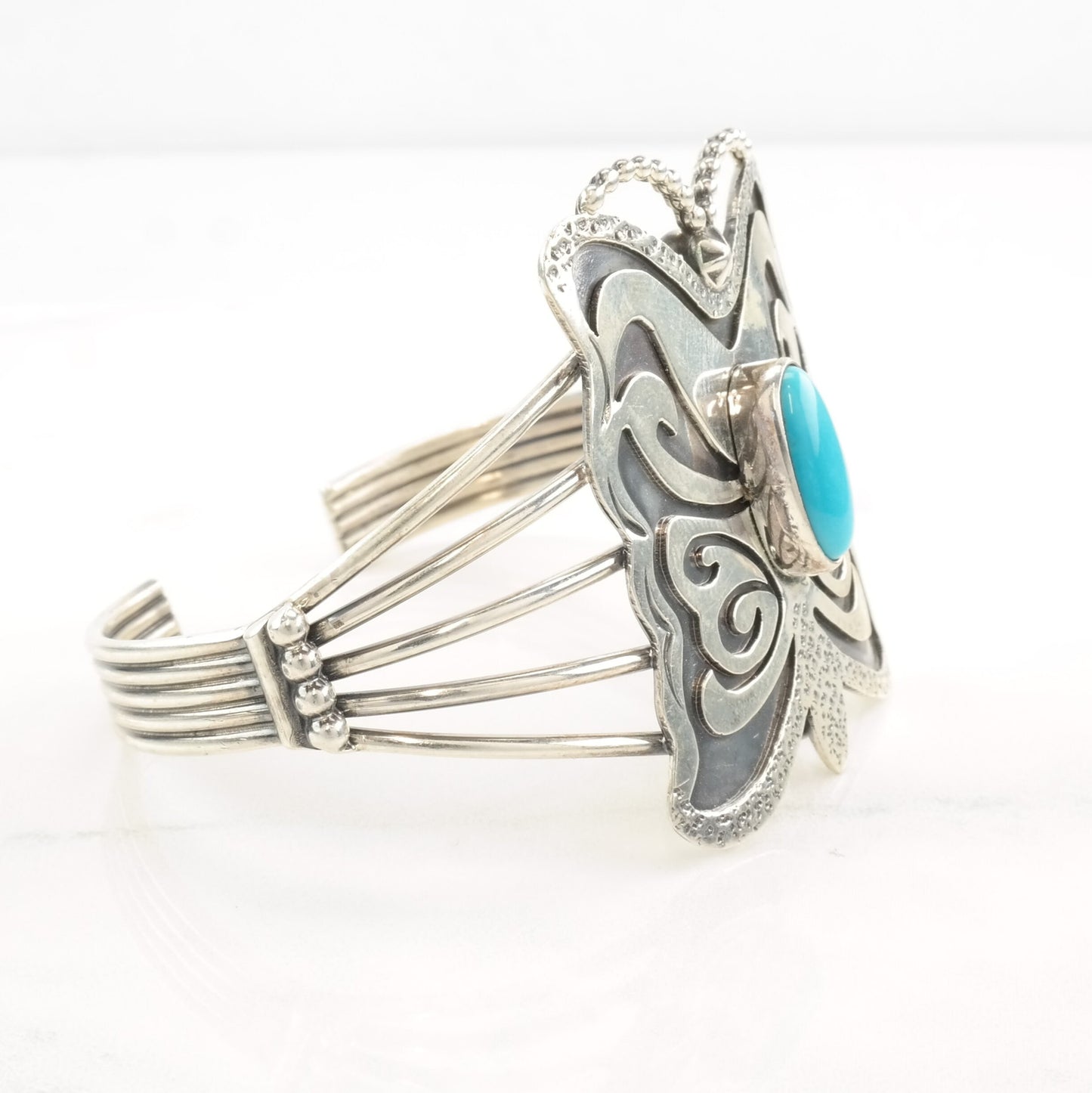 Native American Sterling Silver Cuff Bracelet Turquoise Butterfly