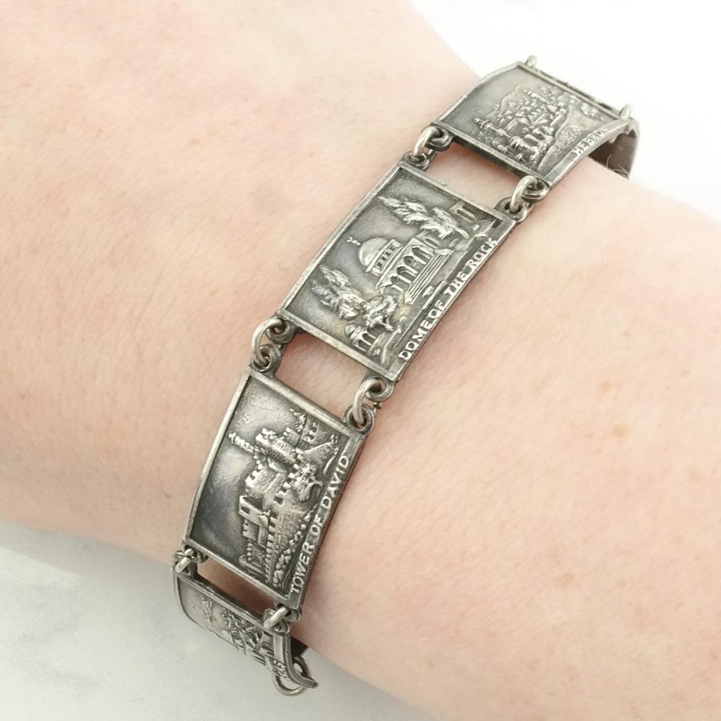 Vintage Sterling Silver Link Bracelet Israel Travel Souvenir