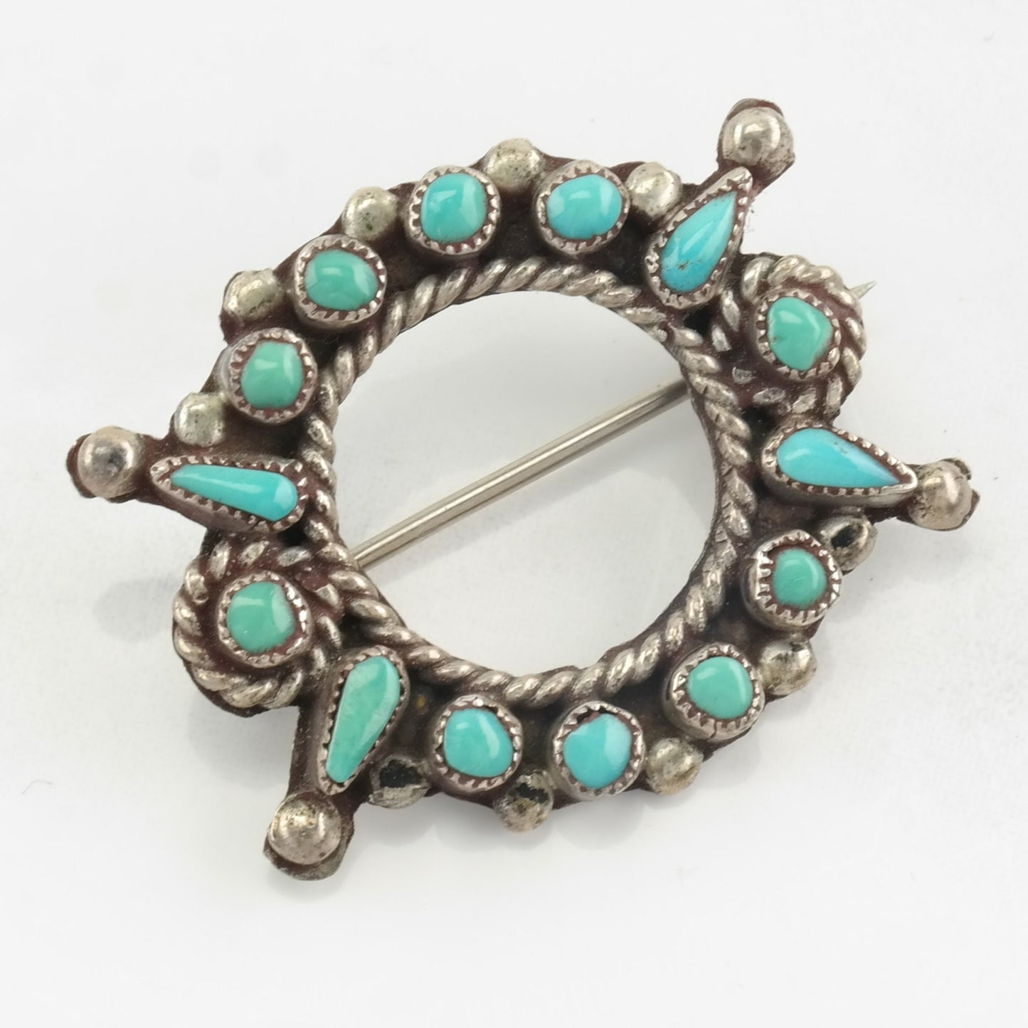 Zuni Sterling Silver Brooch Blue Turquoise