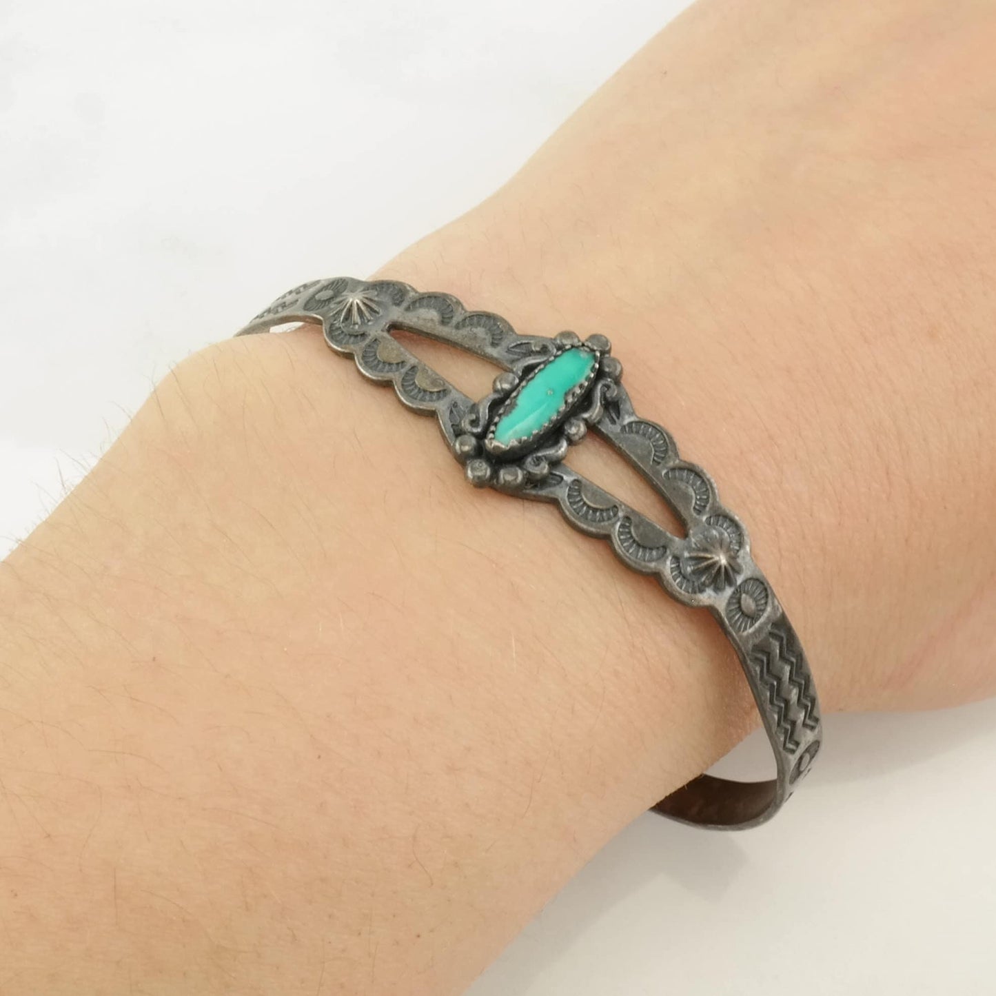 Fred Harvey Era Sterling Silver Cuff Bracelet Turquoise