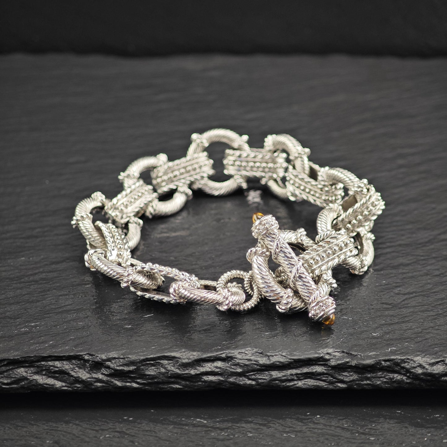 Judith Ripka Citrine Link Bracelet Sterling Silver