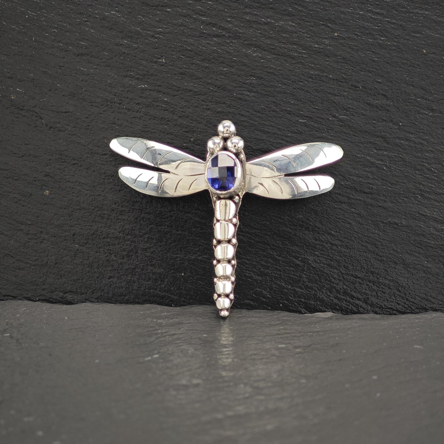 Blue Dragonfly Gem Brooch Sterling Silver