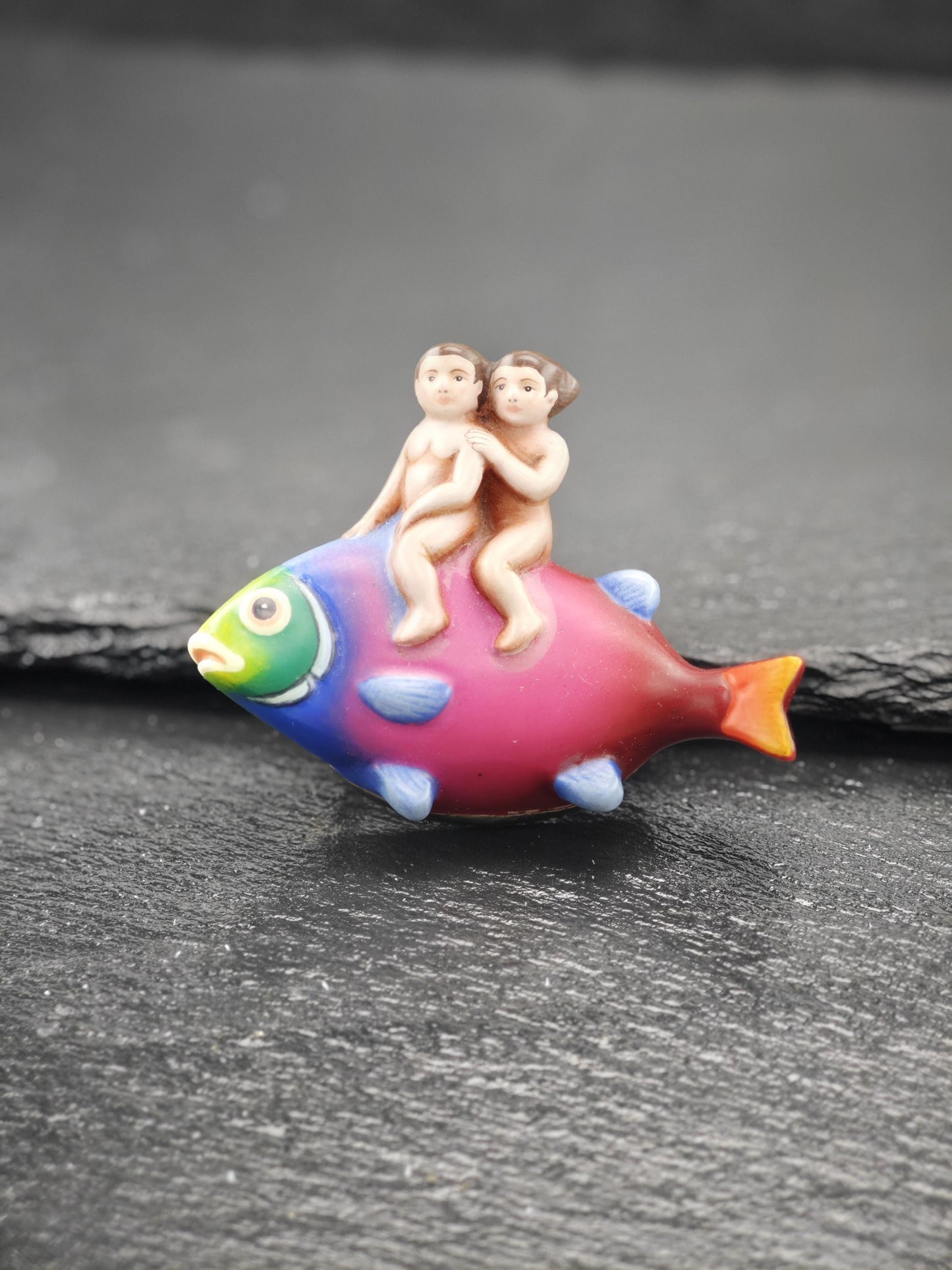 Sergio Bustamante Fantasy Fish, People Brooch/Pendant Sterling Silver