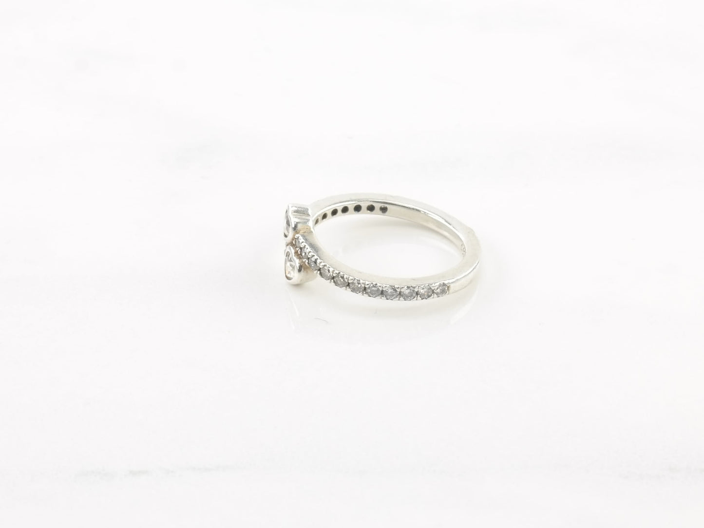 Vintage Pandora Sterling Silver Ring CZ White Diamond Heart Size 5 1/4