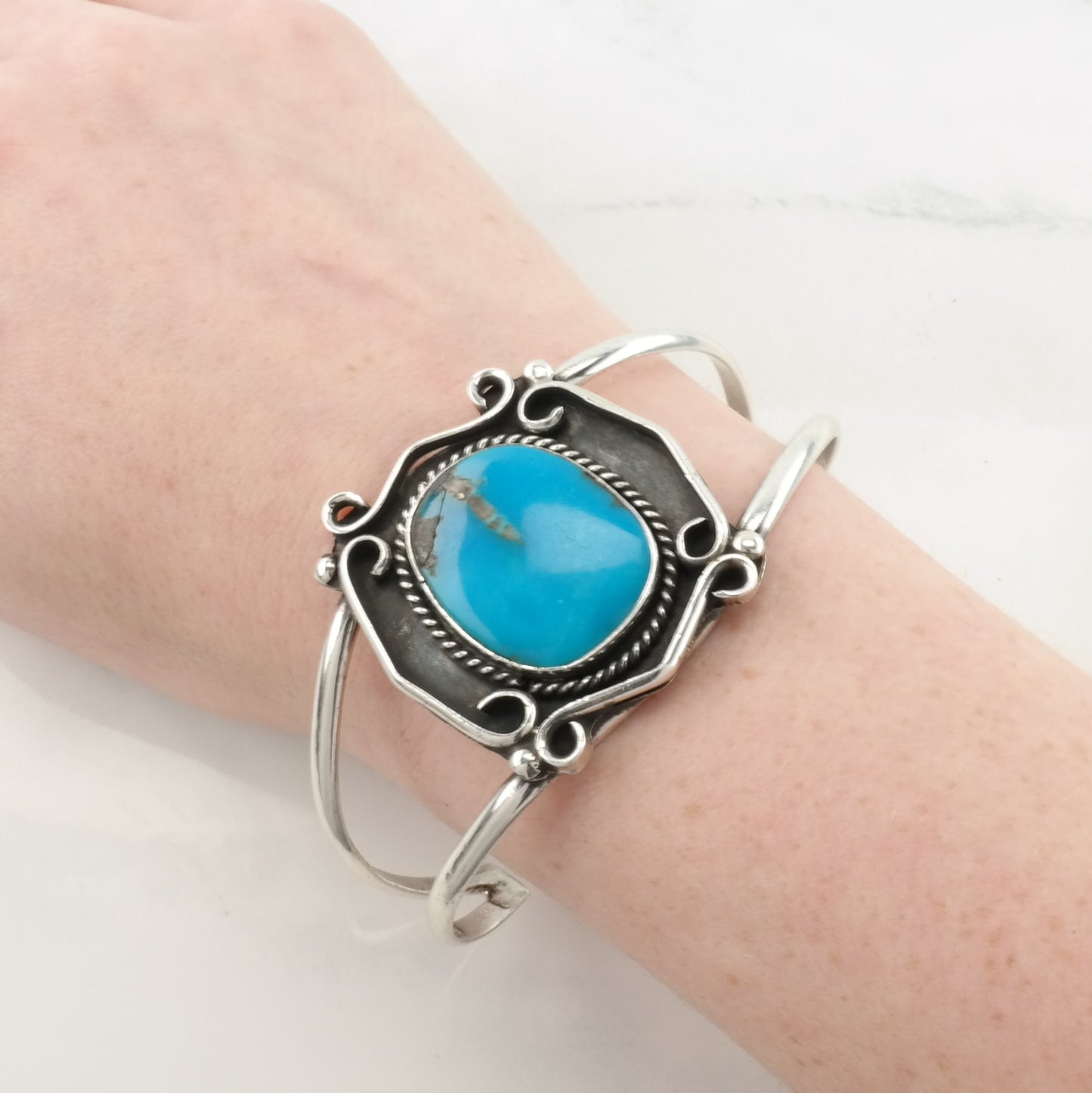 Southwest Sterling Silver Cuff Bracelet Blue Turquoise