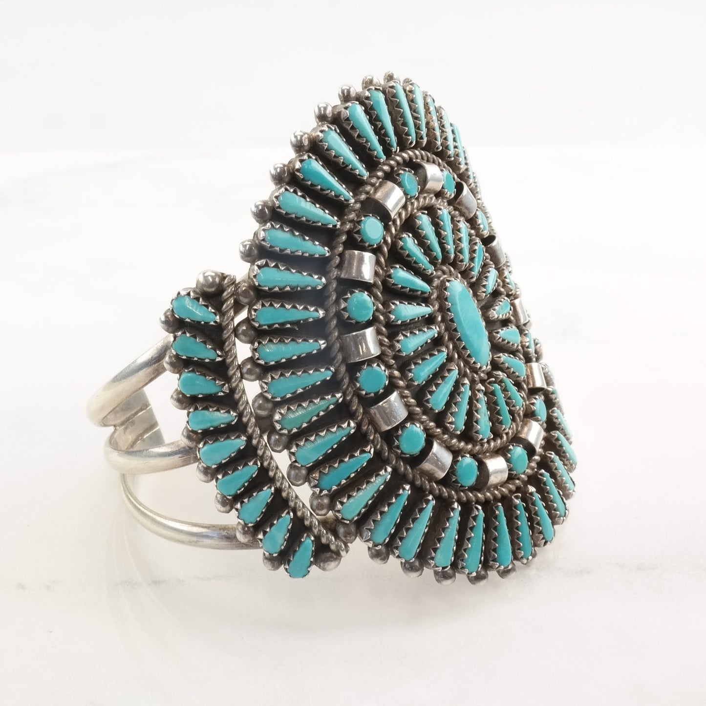 Nastacio Zuni Sterling Silver Cuff Bracelet Needle Point Turquoise Cluster