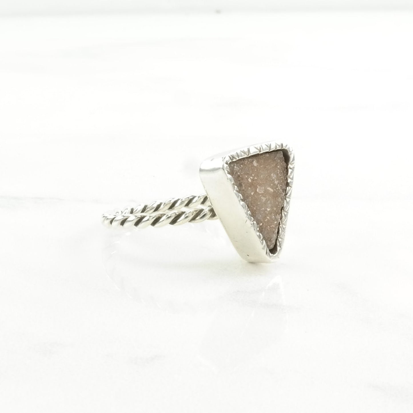 Sterling Silver Ring Druzy Quartz Triangle Size 8