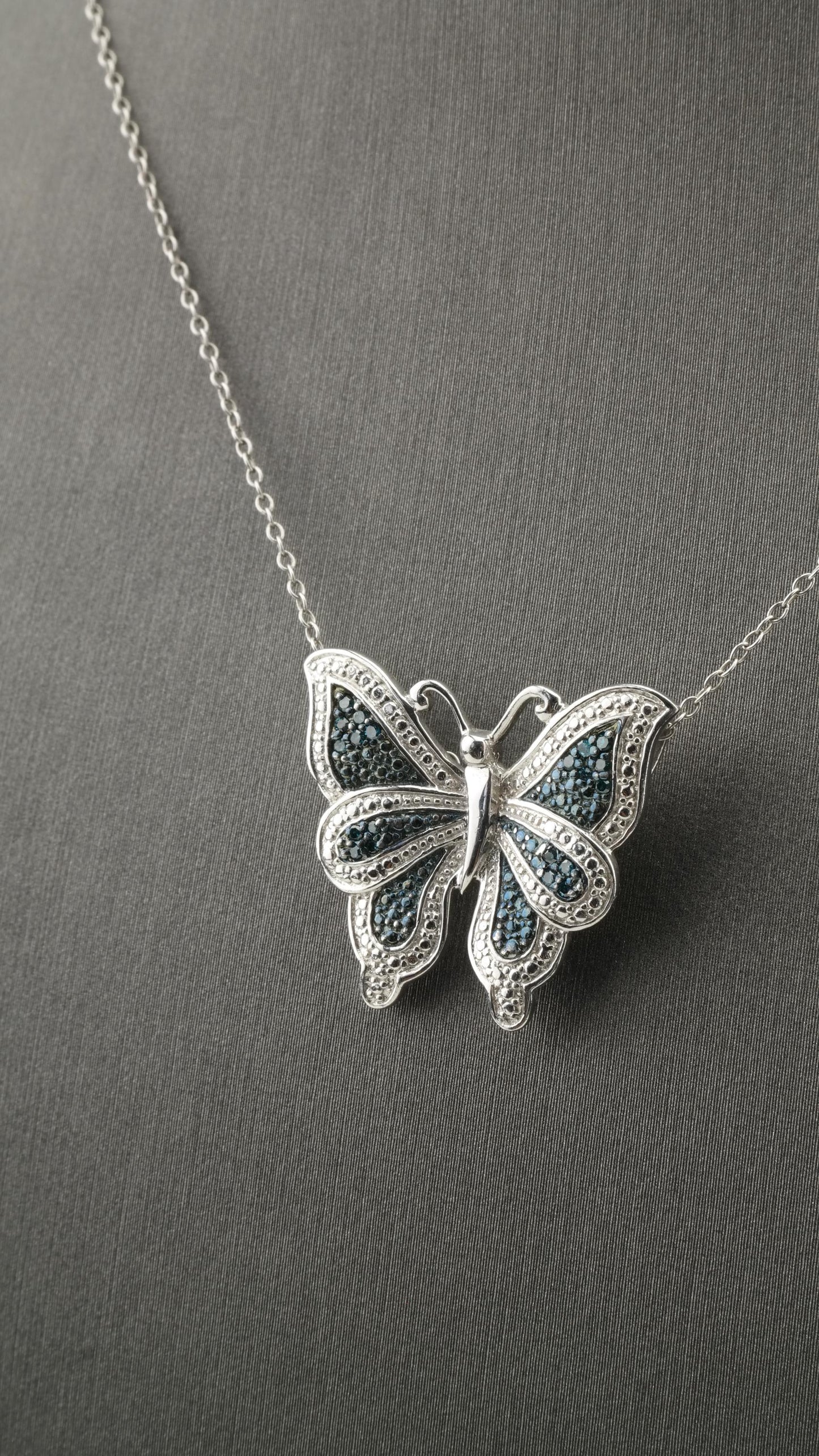 Butterfly Blue Diamond Necklace Sterling Silver