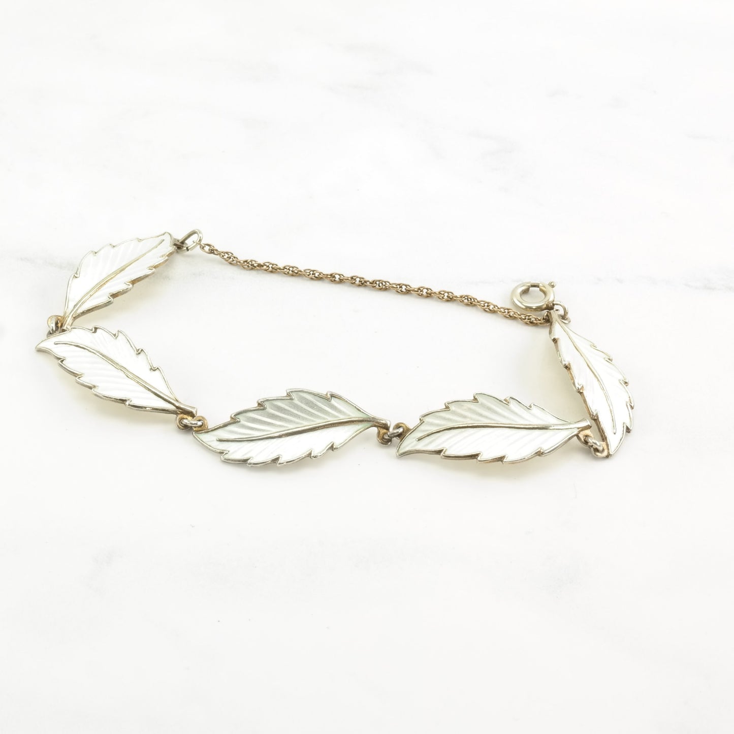 Norway Sterling Silver Link Bracelet Enamel Leaf