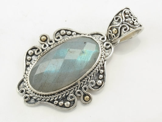 Vintage Labradorite 18K Gold Accent Sterling Silver Pendant