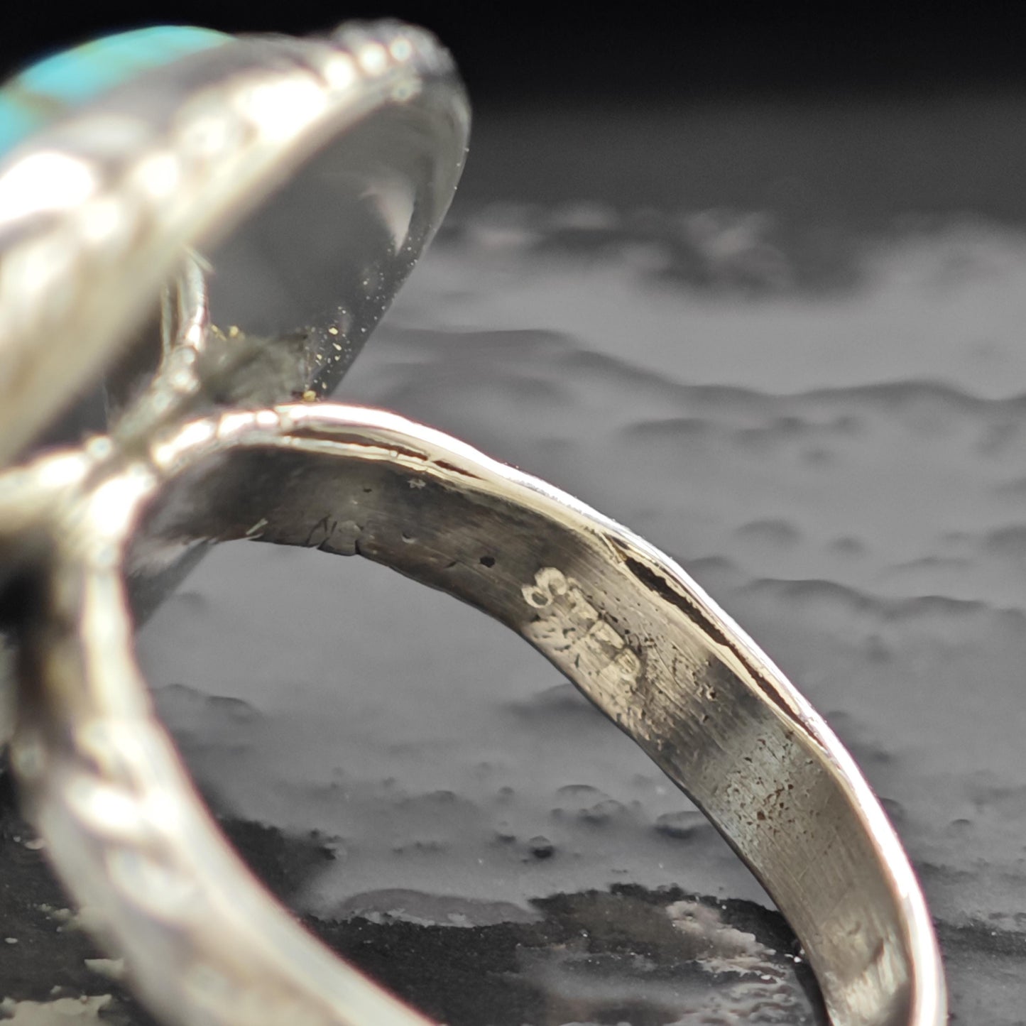 Southwest Spiderweb Turquoise Ring Sterling Silver Size 5 3/4