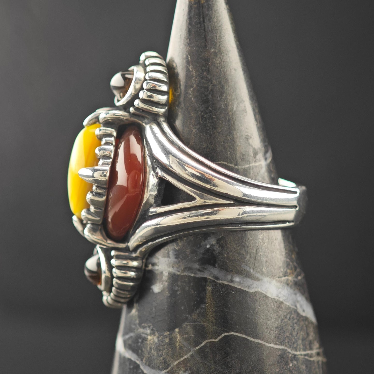 Carolyn Pollack Golden MOP, Carnelian, Amber Ring Sterling Silver