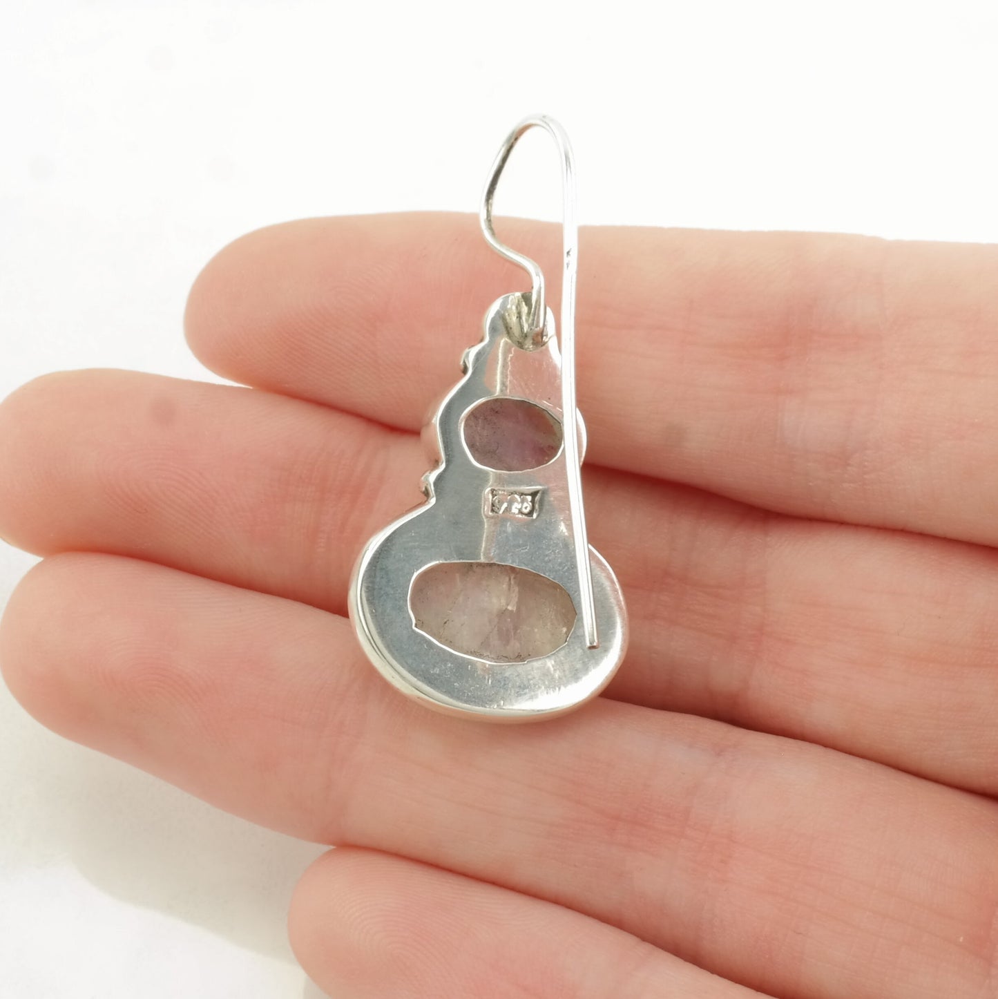 Sterling Silver Iridescent Moonstone Stacked Stone Earrings Fish hook