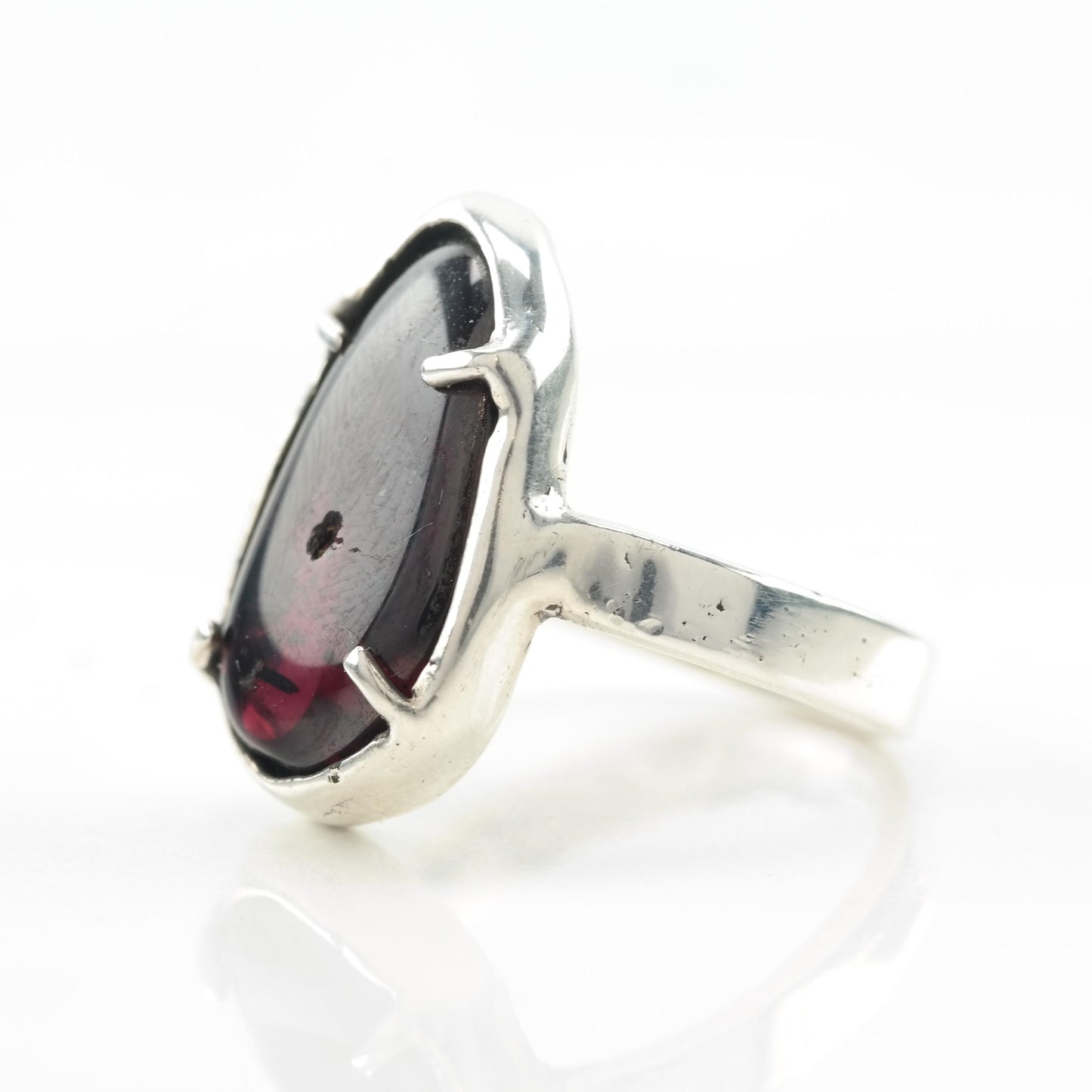 Vintage Hand Made Silver Garnet Ring Sterling Red Size 5 1/4