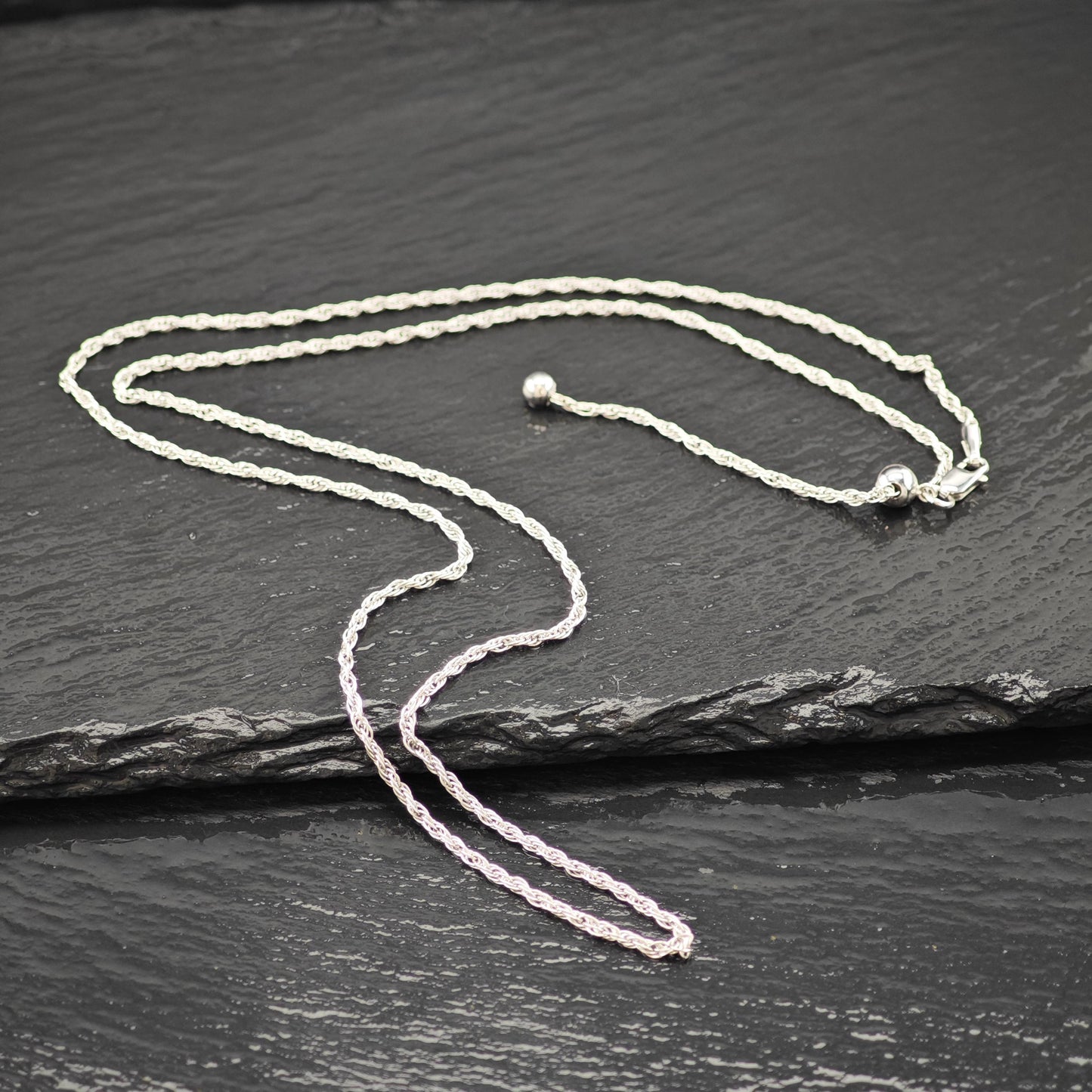 Adjustable slider Rope Chain Sterling Silver Necklace 24 1/8" N2627