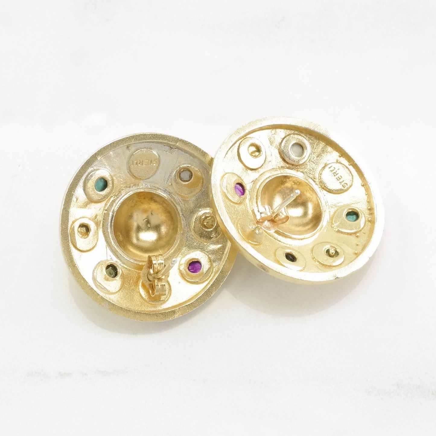 Sterling Silver Multicolor Gold Hue Abstract Earrings Stud