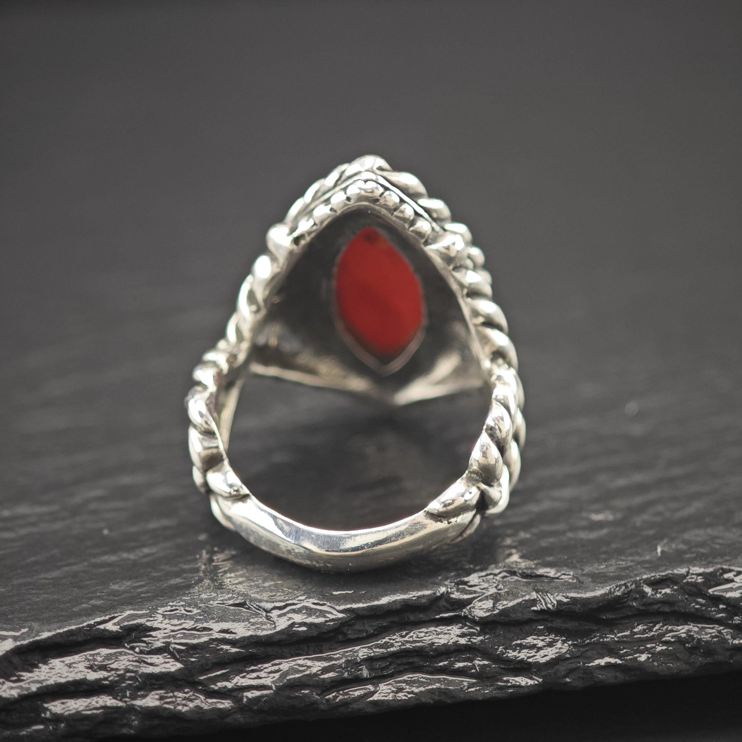 Carolyn Pollack Carved Red Floral Ring Sterling Silver