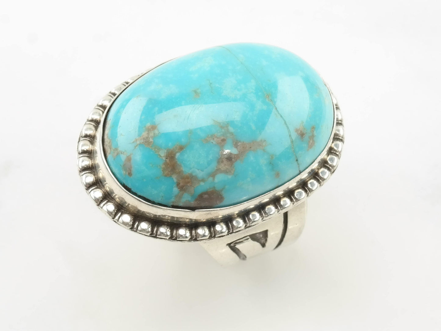 Vintage Navajo Sterling Silver Ring Turquoise Oval Blue Size 14 1/4