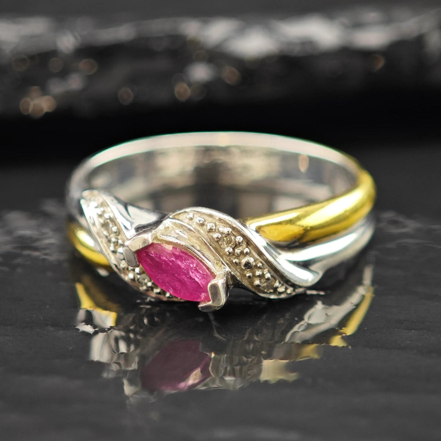 Glass Filled Ruby Gold Plated Accent Ring Sterling Silver Sz 7 3/4 R6231