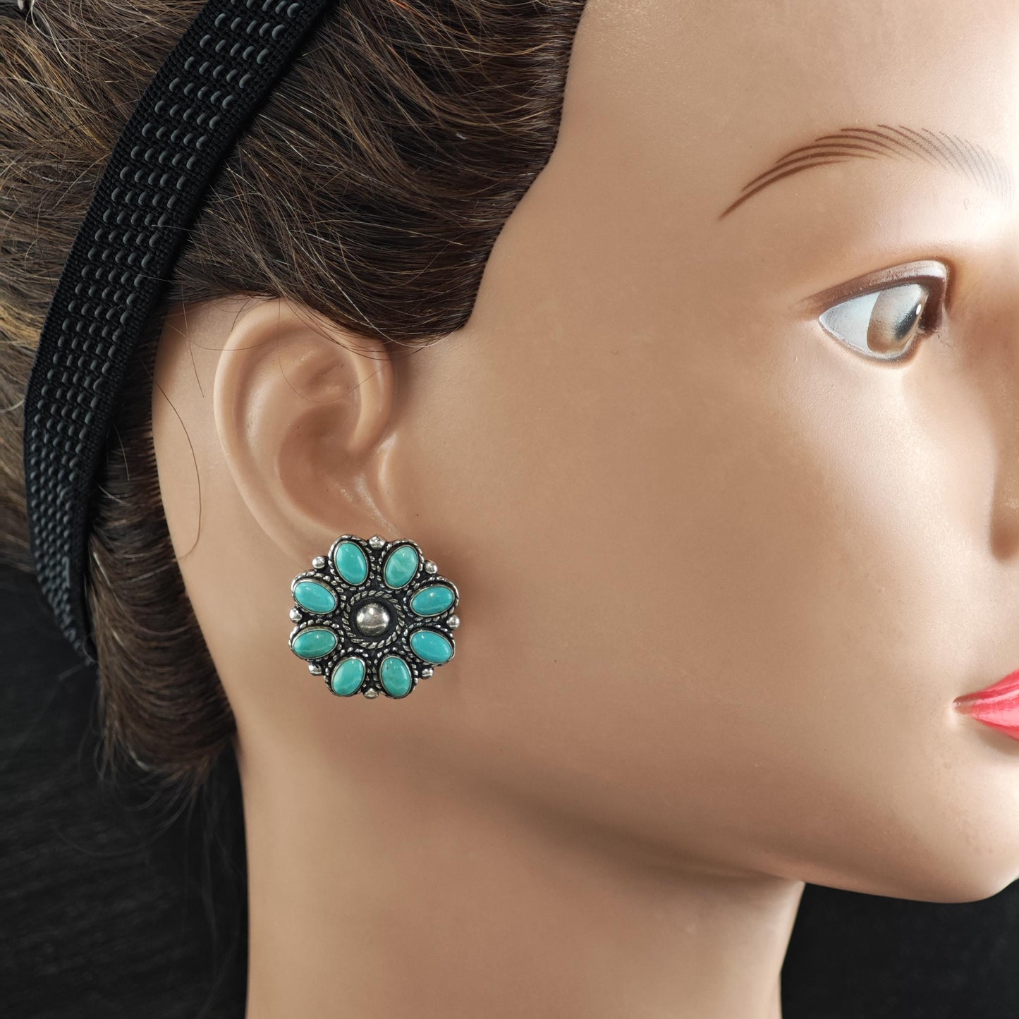 SW Style Turquoise Cluster Stud Sterling Silver Earrings ER3190