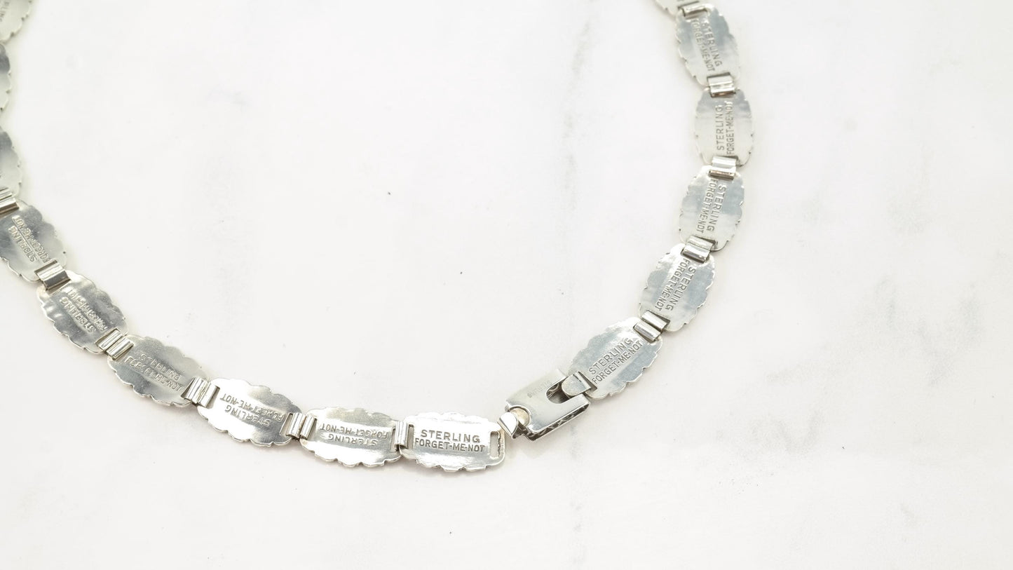 WWII Era Sterling Silver "Forget Me Not" Choker Necklace | 1940s | Engravable