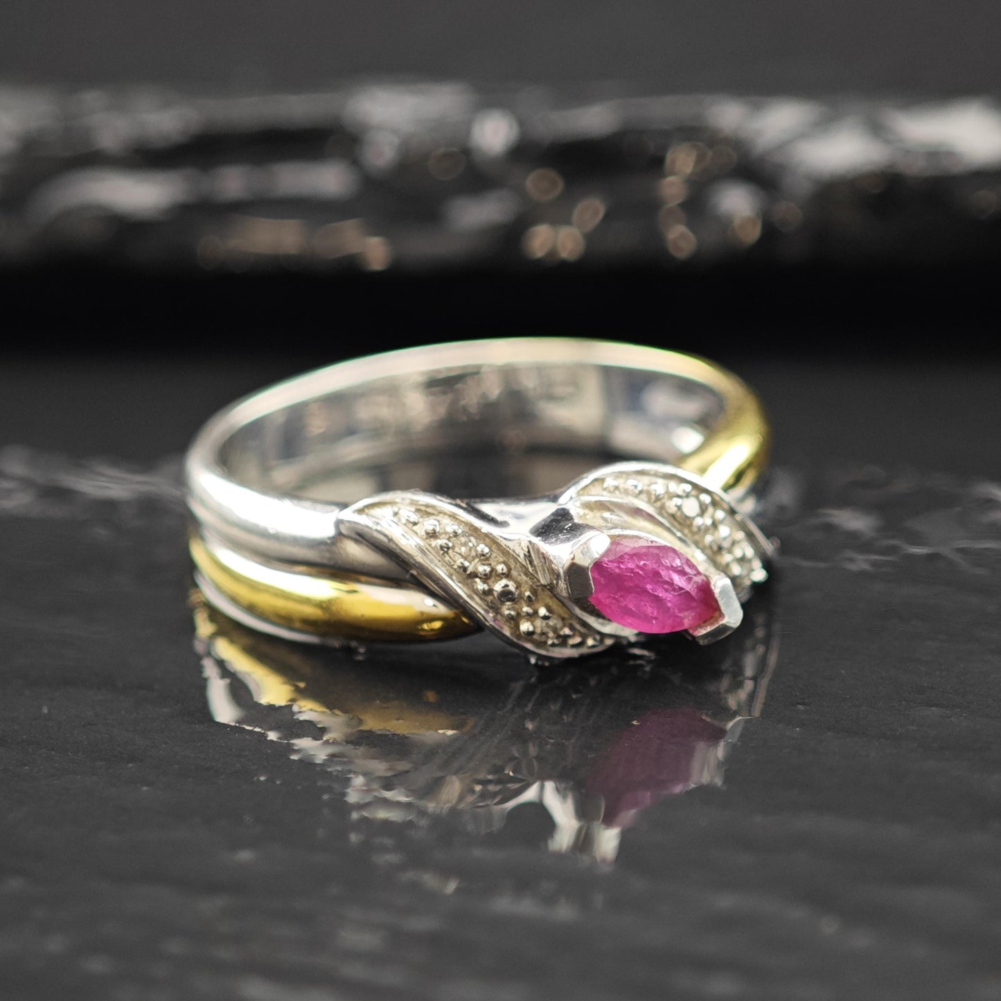 Glass Filled Ruby Gold Plated Accent Ring Sterling Silver Sz 7 3/4 R6231