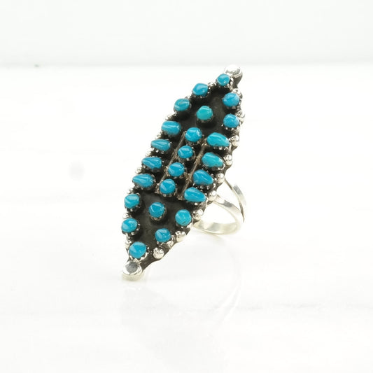 Southwest Silver Ring Block Turquoise Cluster Sterling Blue Size 7 1/4