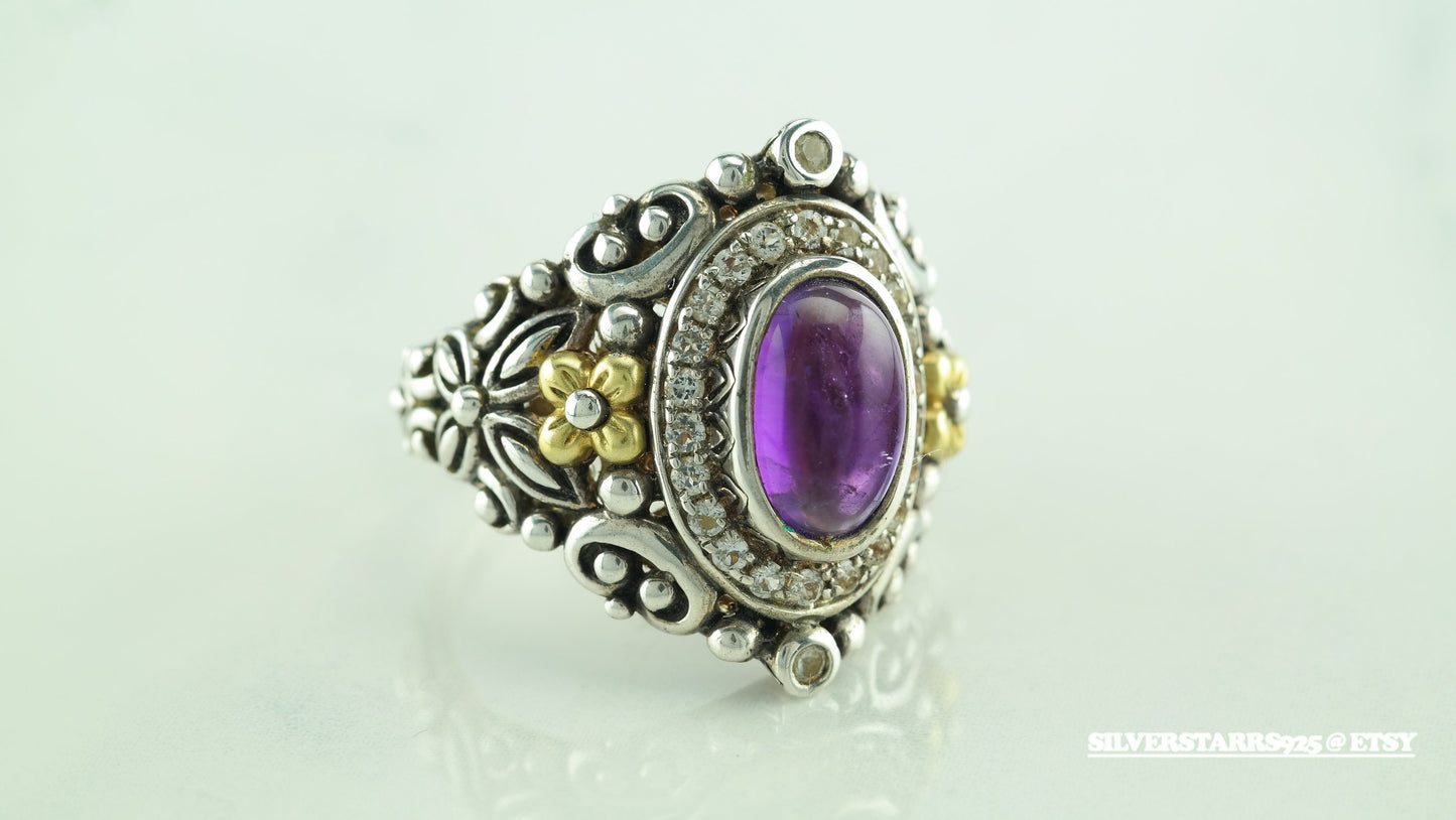 Barbara Bixby Sterling & 18k Gold Ring Size 11 Purple Amethyst