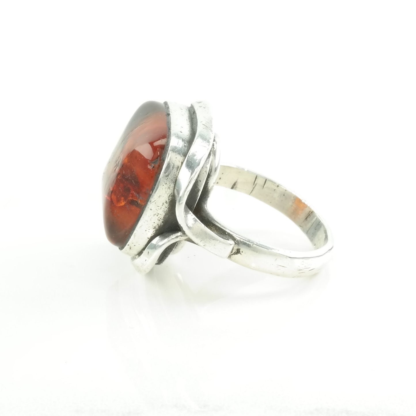 Sterling Silver Ring Amber Orange Size 8 1/2