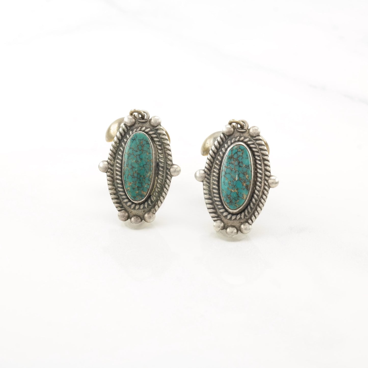 Choice of Vintage Native American Blue Turquoise, Spiderweb Sterling Silver Screw Back Earrings