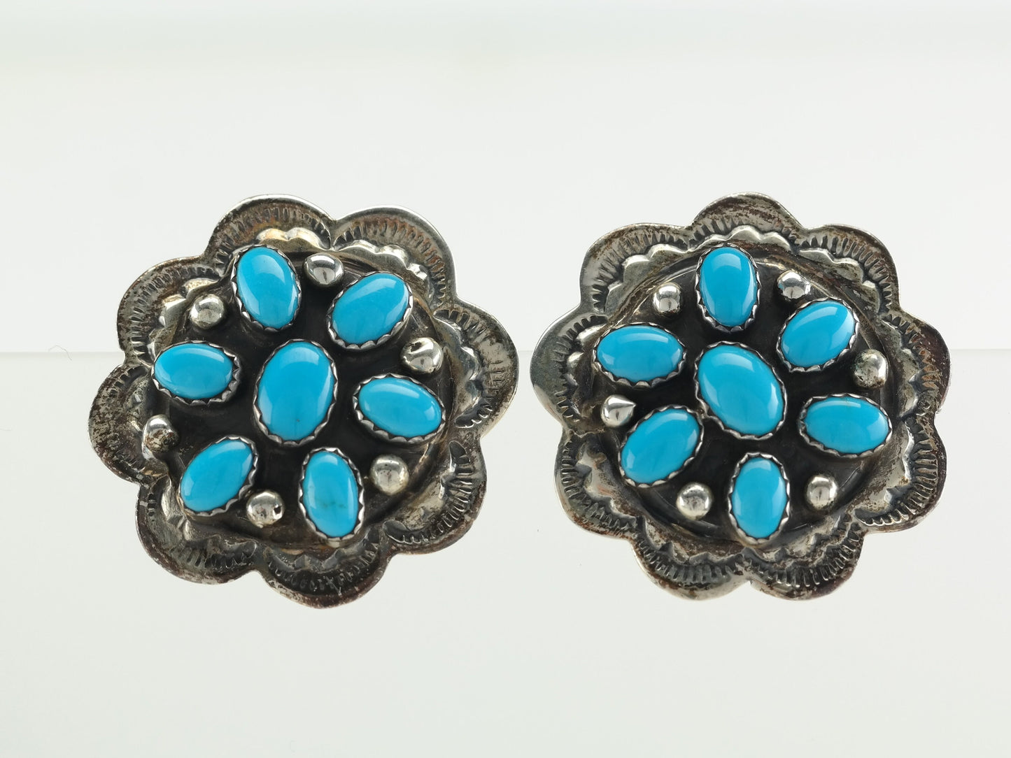 Navajo Silver Turquoise Cluster Clip on Earrings