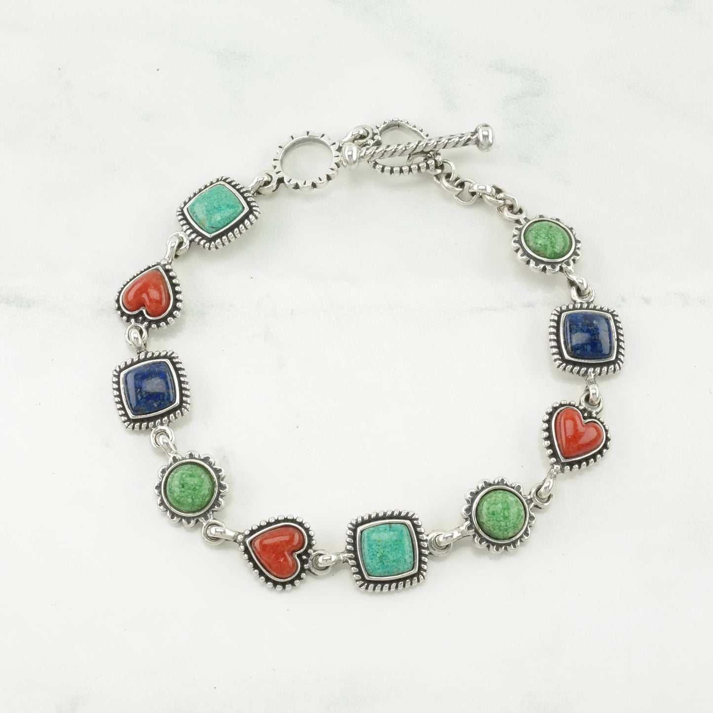 Choice of Vintage Carolyn Pollack Sterling Silver Link Bracelet Multi Stone Inlay