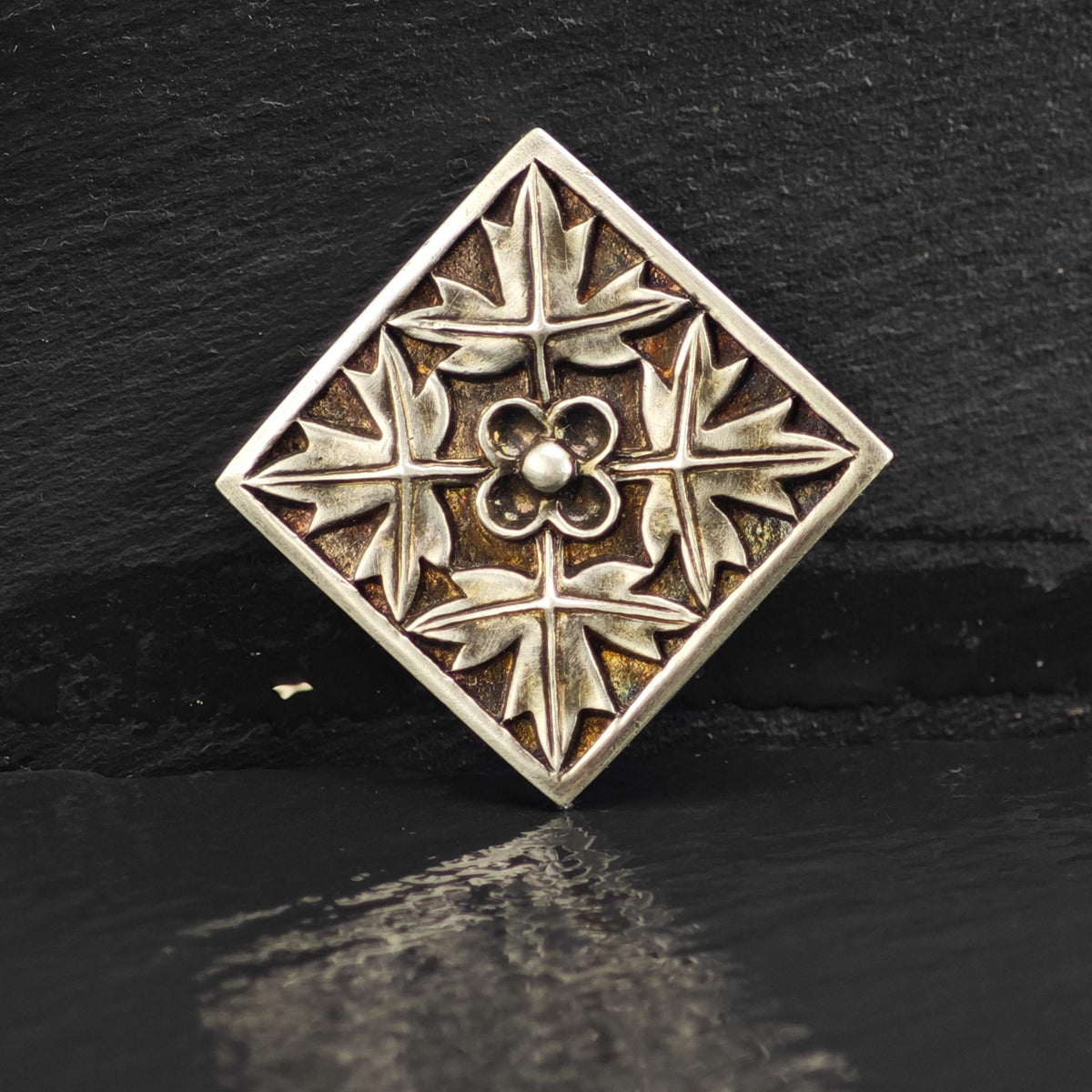 MFA Flower Leaf Square Sterling Silver Pendant Brooch P3098