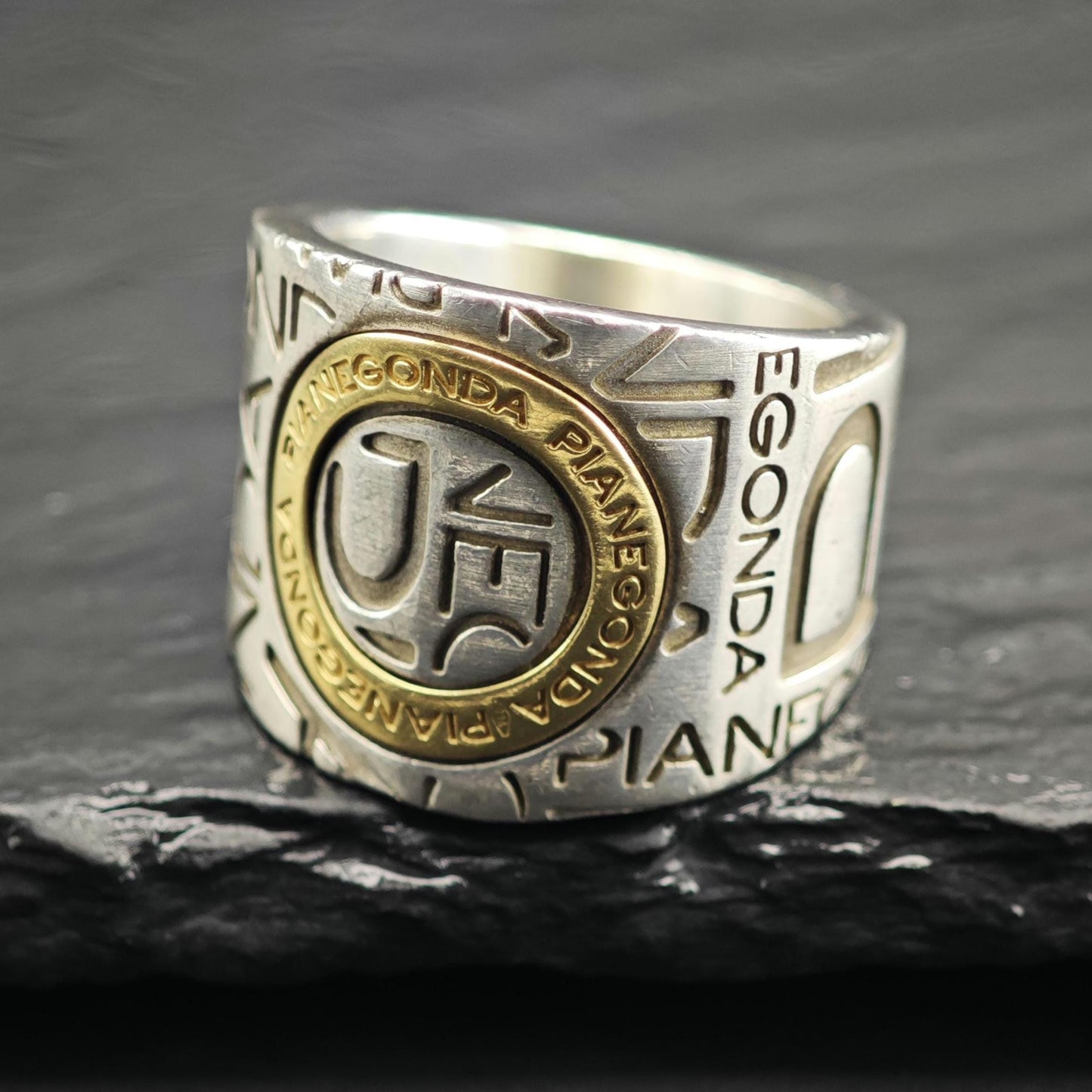 Pianegonda Gold Accent Stamped Design Sterling Silver Ring Sz 8 1/2 R6642