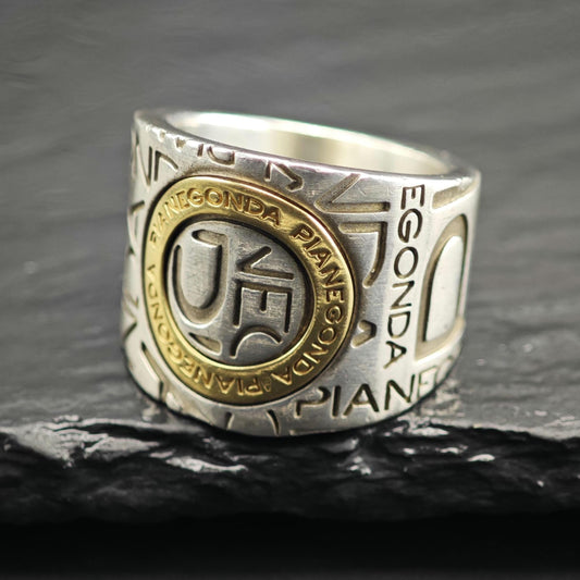 Pianegonda Gold Accent Stamped Design Sterling Silver Ring Sz 8 1/2 R6642