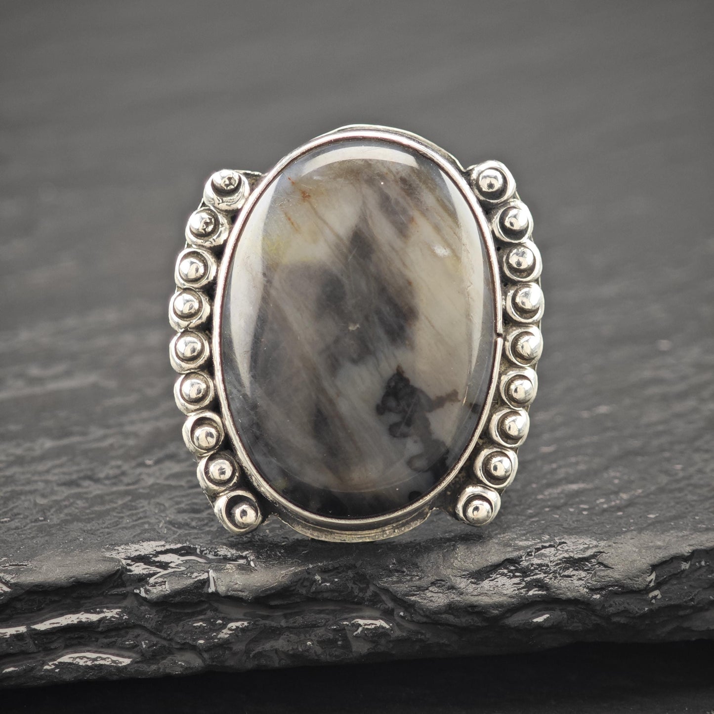 Southwestern Agate Ring Sterling Silver Size 5 3/4