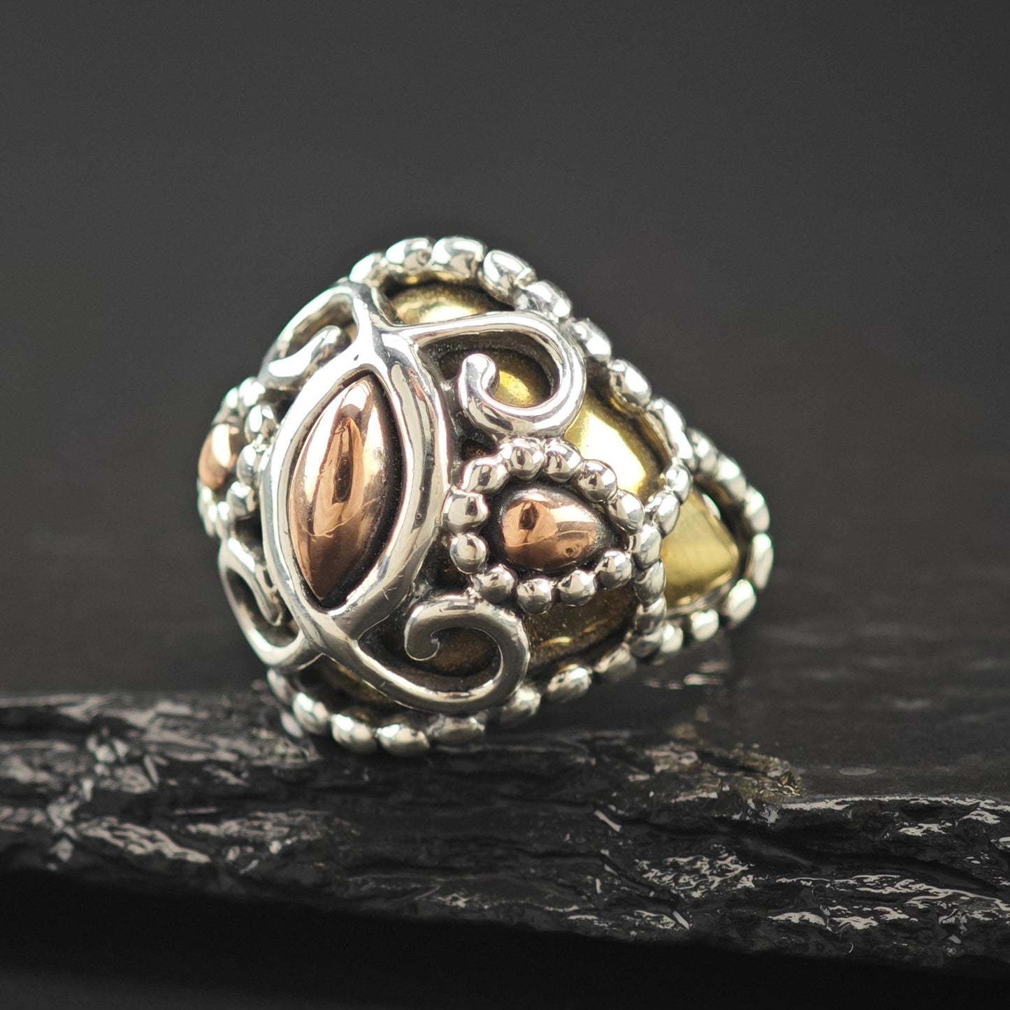 Carolyn Pollack Brass Copper Dome Ring Sterling Silver