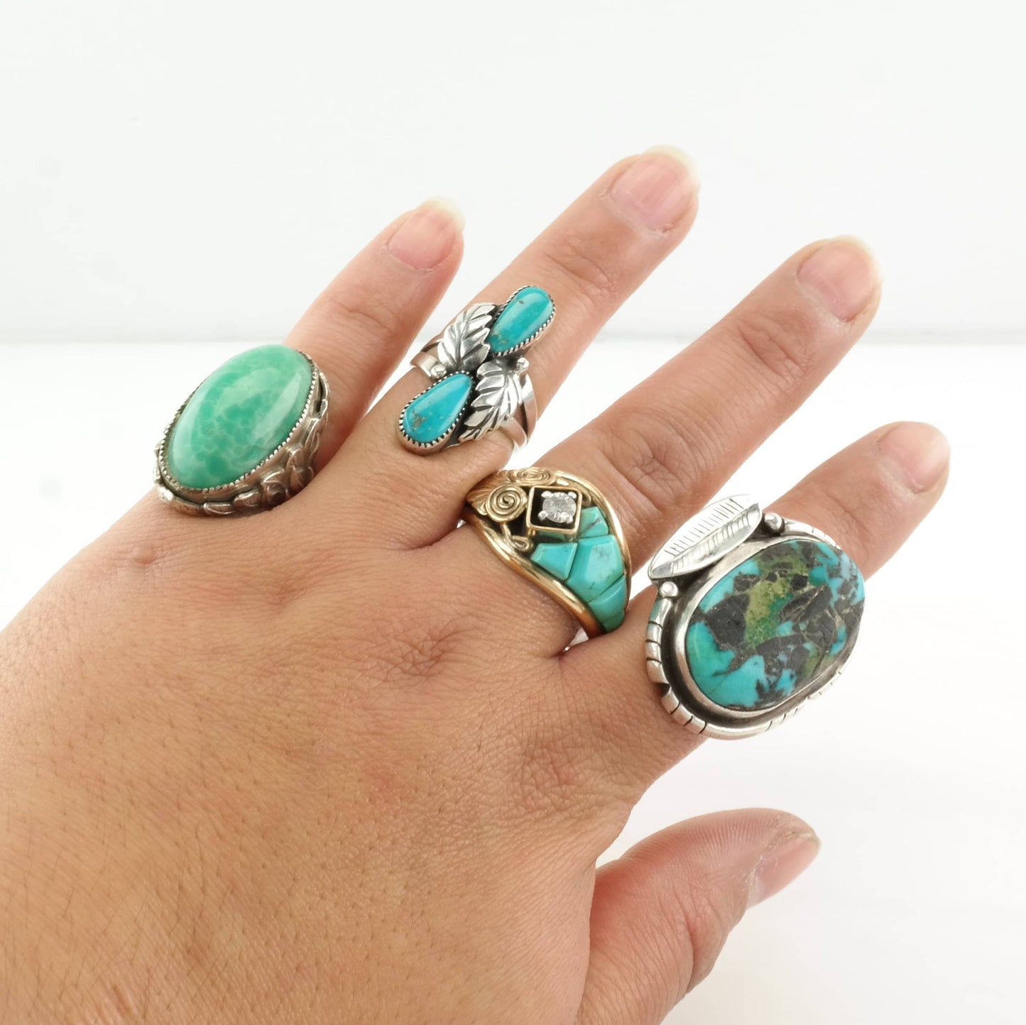 Native American Sterling Silver Ring, Turquoise Floral Blue Size 6 1/2