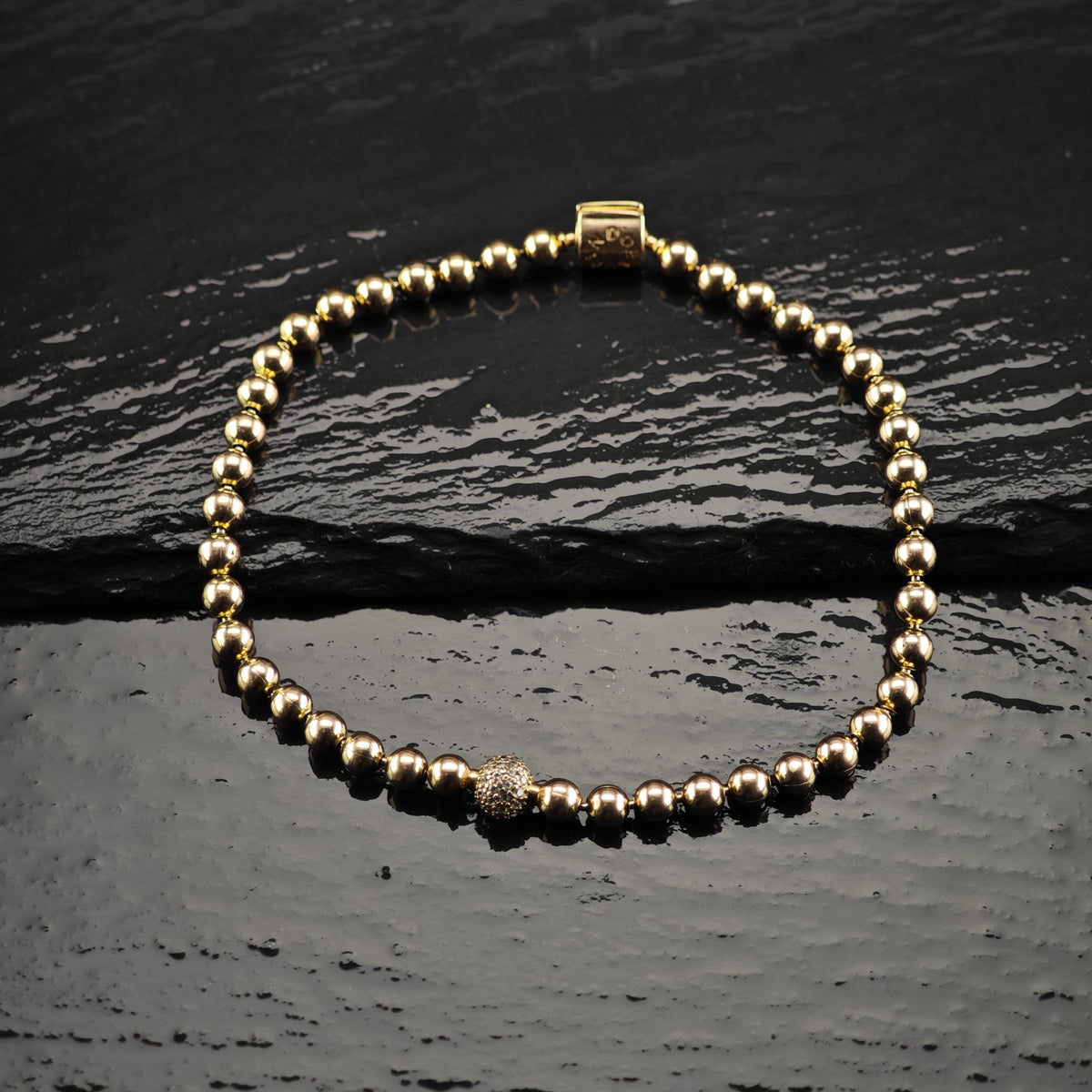 Vintage Pandora Pave Metal Gold-Toned Beaded Bracelet Sz 7 3/4" BR3180