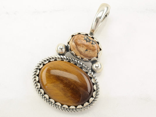 Vintage American West Tiger's Eye, Jasper Sterling Silver Pendant