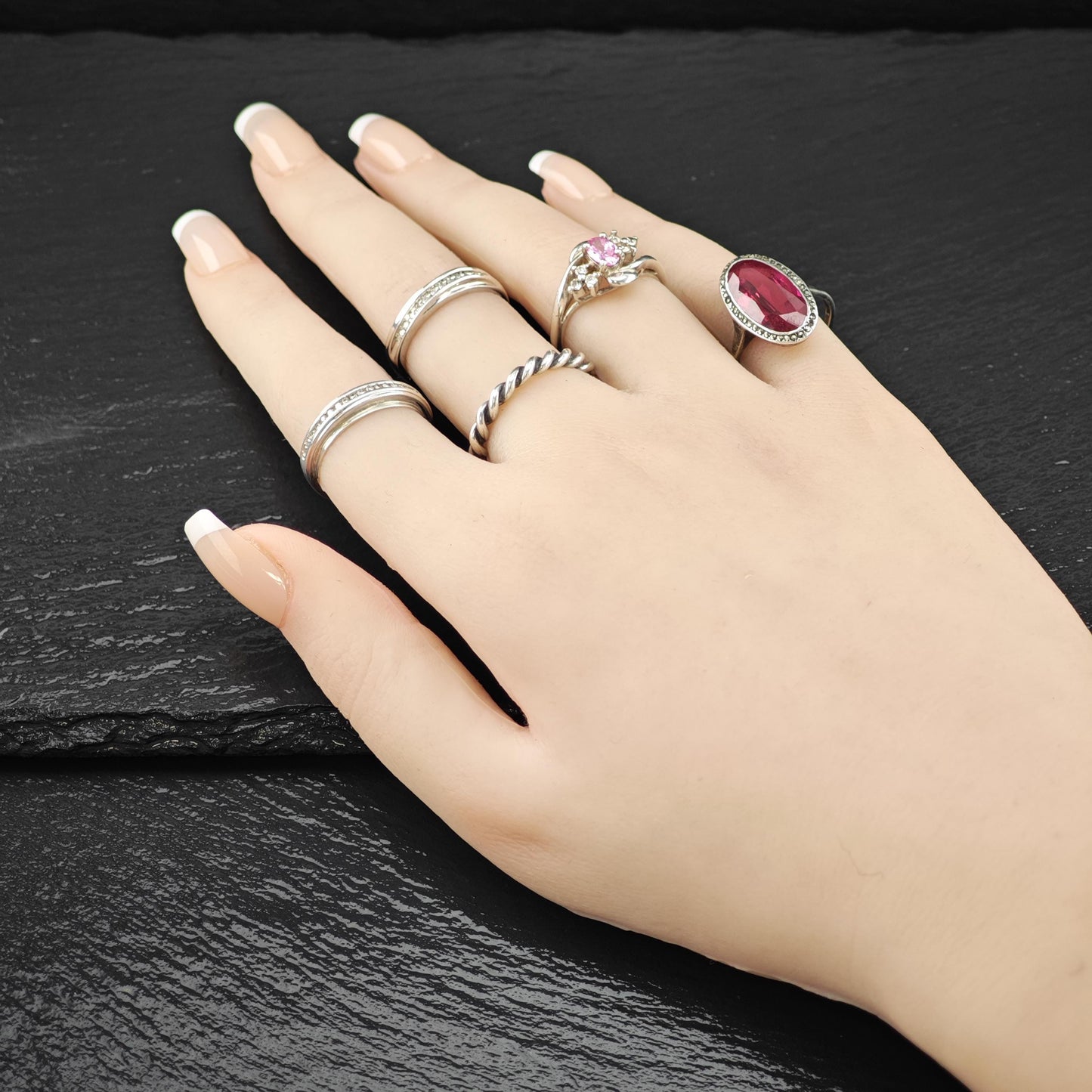 Silver Ring Pink Gemstone Sterling Size 6 3/4 R6185