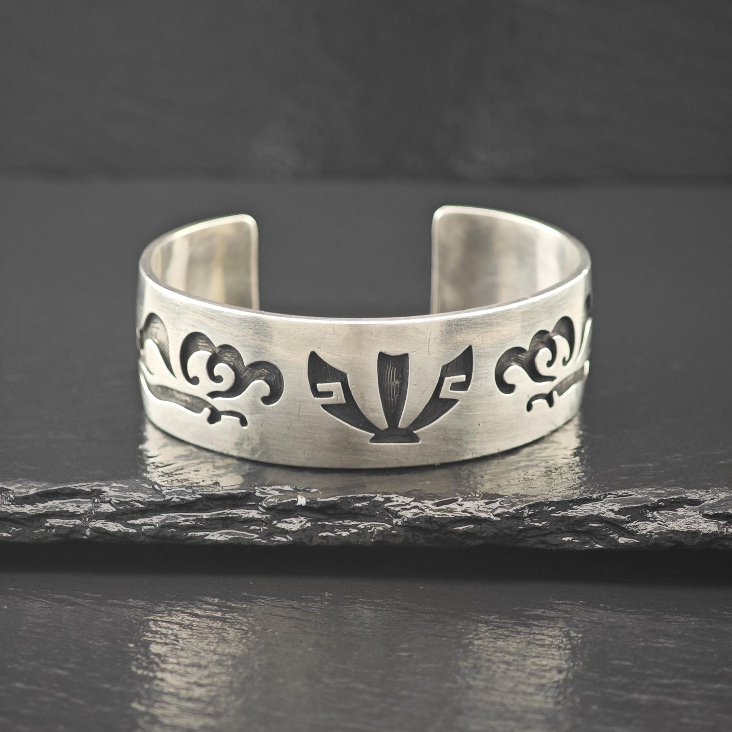 Hopi, Hubert Yowystewa Overlay Cuff Bracelet Sterling Silver Native American