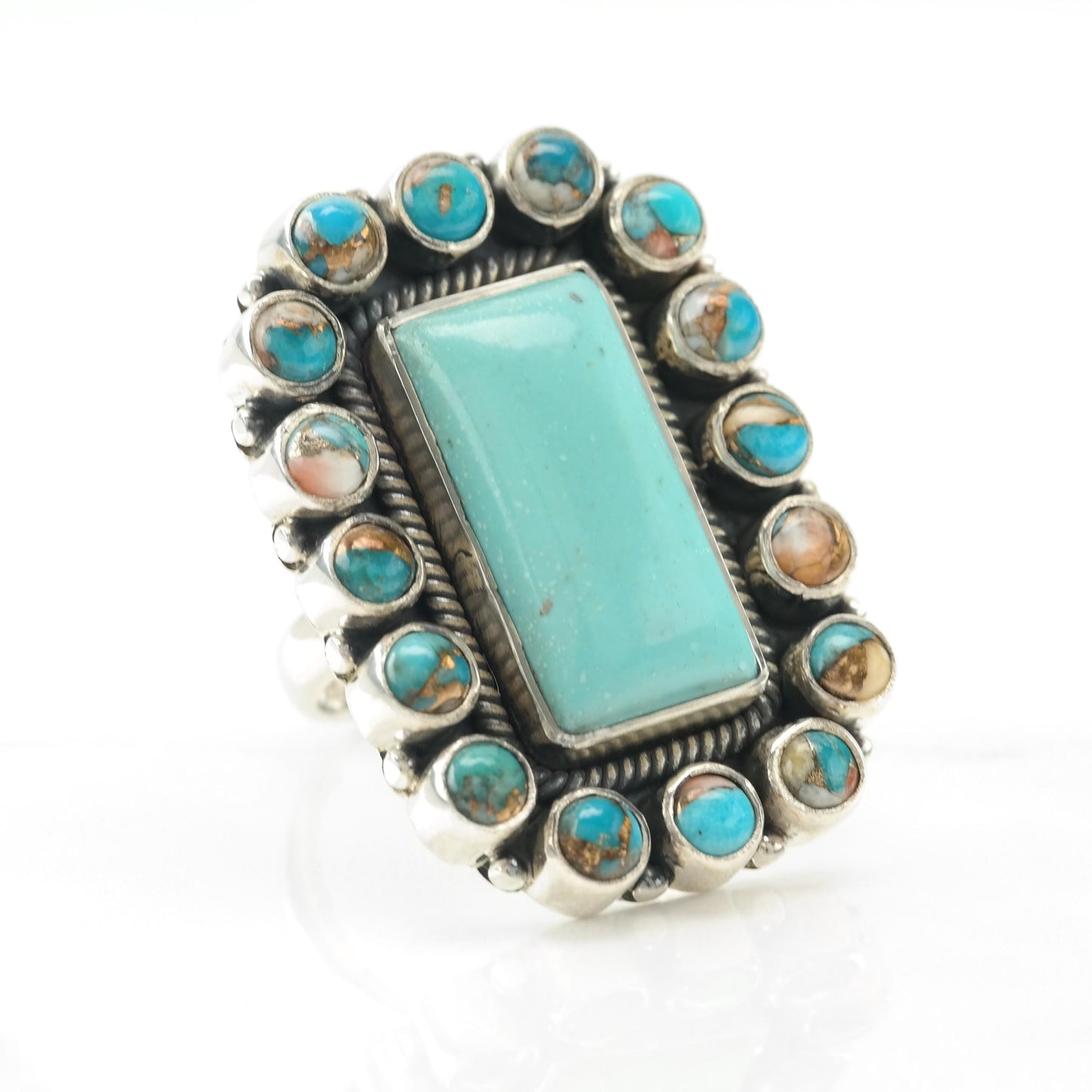 Vintage Sterling Silver Block Turquoise Ring Large Blue Size 8 1/2