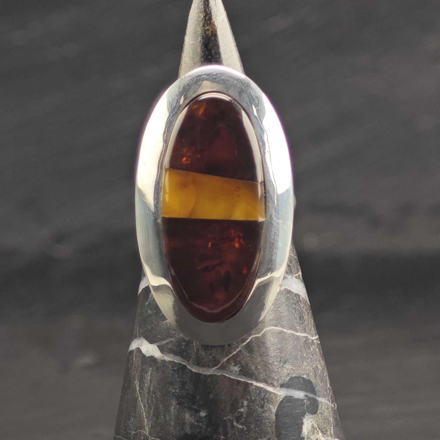 Baltic Amber Inlay Sterling Silver Ring Sz 6 R6753