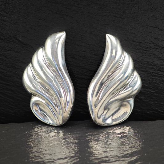 Taxco, Ballesteros Wings Puffy Clip On Earrings Sterling Silver