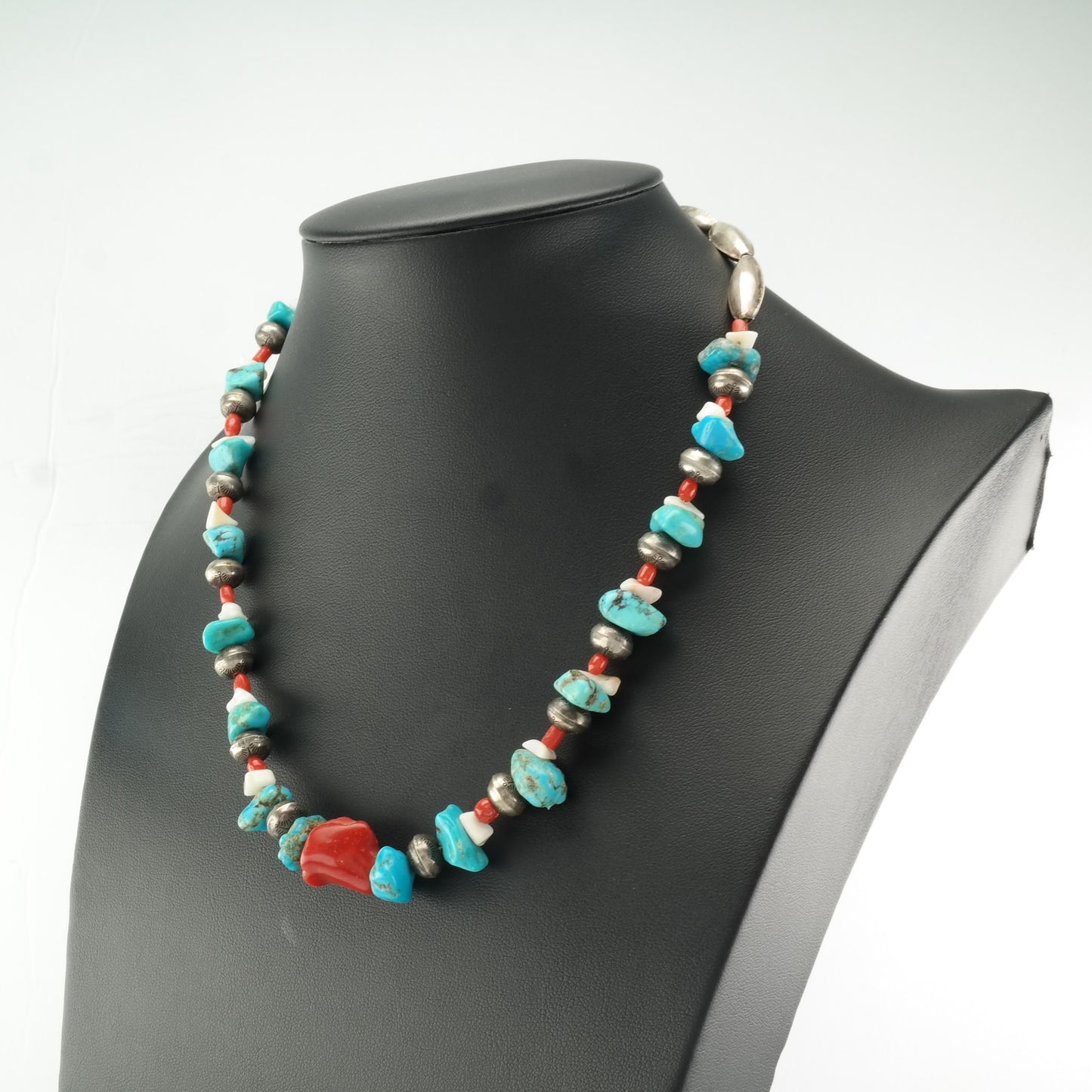 Native American Sterling Silver Turquoise Coral Necklace