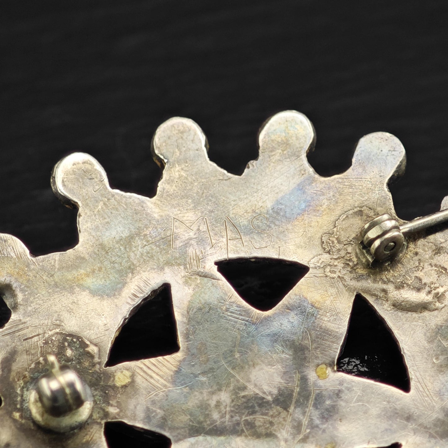 Floral Turquoise Cluster Sterling Silver Brooch