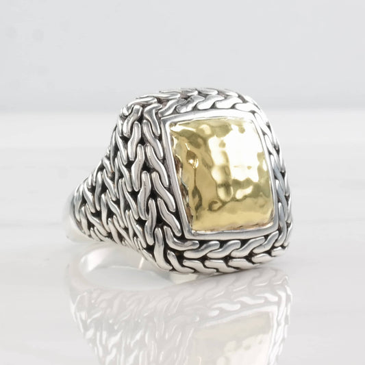 John Hardy Silver Ring 22K Gold Accent, Palu Square Sterling Size 8 3/4